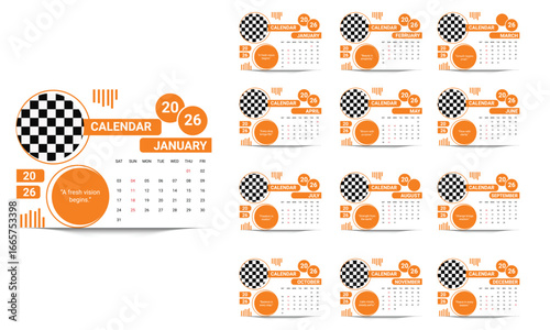  Calendar Set for 2026 year. Creative print ready desk calendar design 2026.