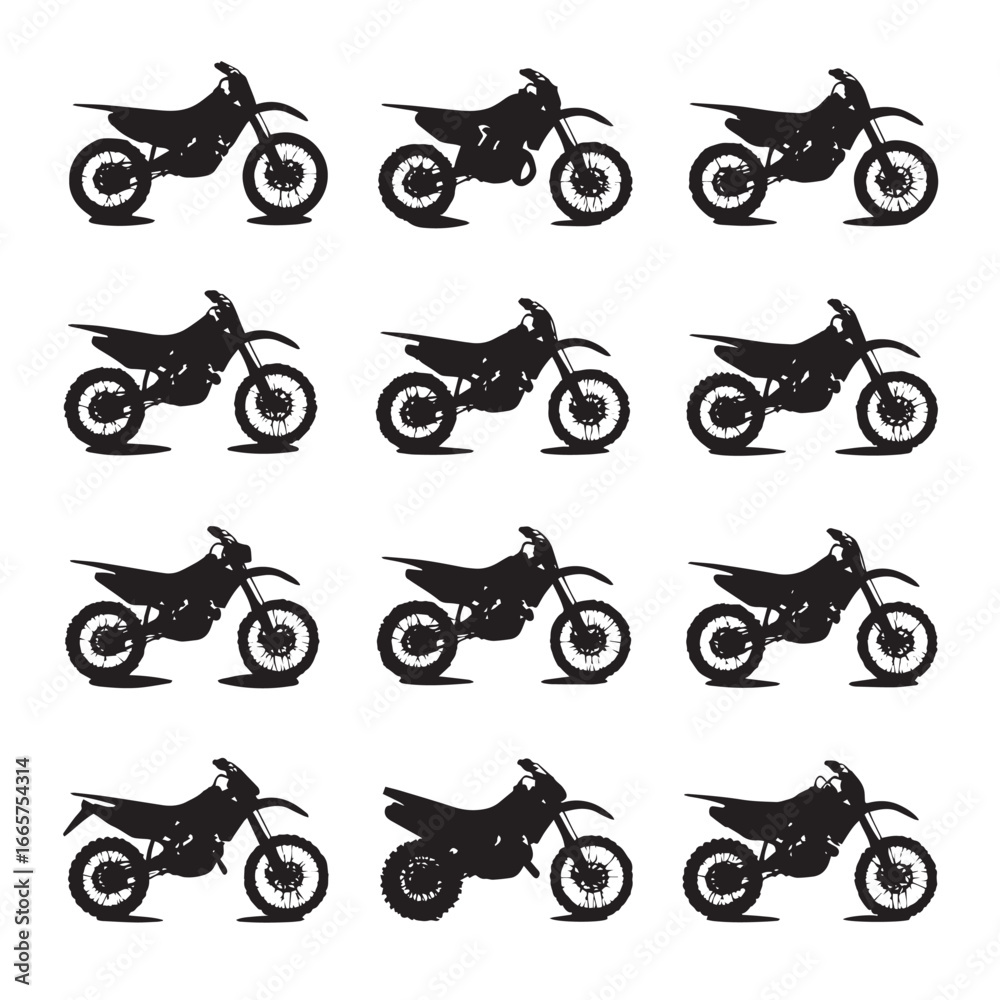 Obraz premium Vector illustration of Dirt bike silhouette set, Black & White silhouette set