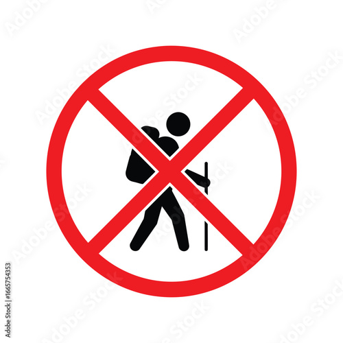 No hiking sign vector illustration trail closed symbol outdoor activity prohibition forbidden trekking icon red circle graphic