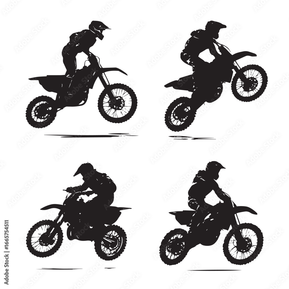 Obraz premium Vector illustration of Dirt bike silhouette set, Black & White silhouette set