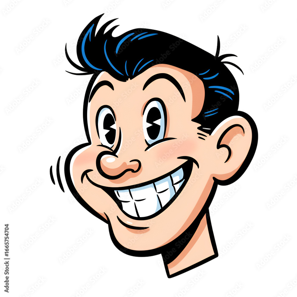 Obraz premium Cheerful Cartoon Man Smiling Face Illustration on a Transparent Background