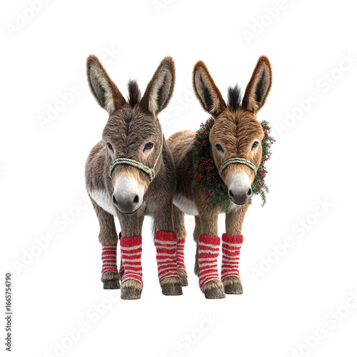 Adorable Donkeys in Festive Holiday Attire A Christmas Duo