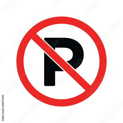 No parking sign vector illustration red circle prohibition symbol traffic regulation