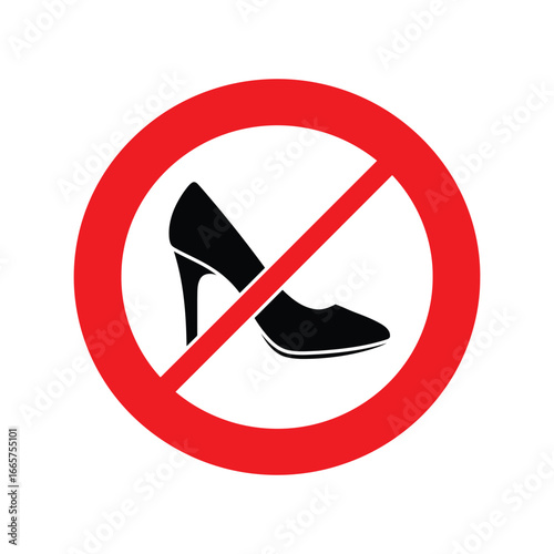 High heel shoe prohibition sign no stilettos allowed footwear restriction symbol warning icon isolated vector graphic