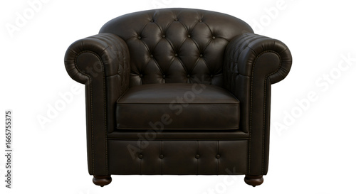 Classic Brown Leather Armchair Isolated On Transparent Background Photo
