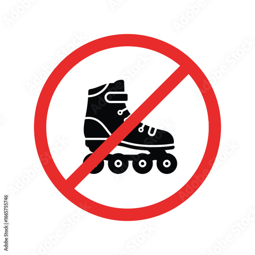 No rollerblading sign vector illustration prohibition symbol skating ban allowed activity icon red circle