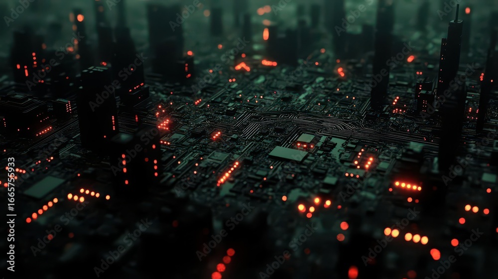 Obraz premium Digital Cityscape: Circuit Board Metropolis