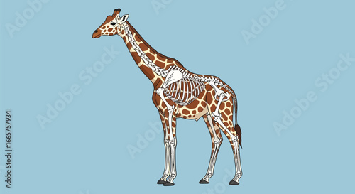 Giraffe with Anatomical Skeleton Illustration