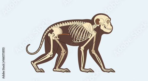 Monkey with Anatomical Skeleton Illustration