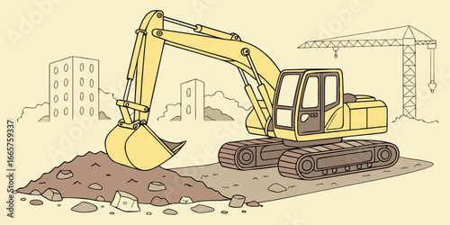 Excavator Illustration Heavy Construction Machinery Vector Design	