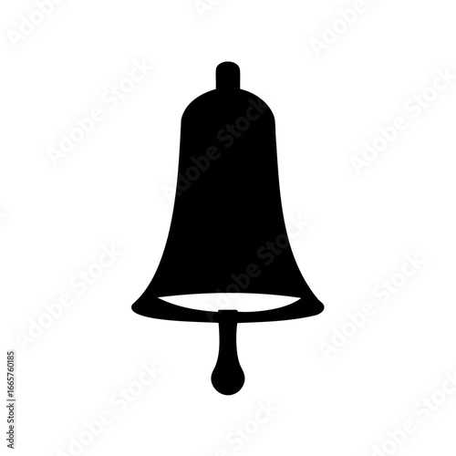 Silhouette of a Classic Bell with a Striker on a White Background
