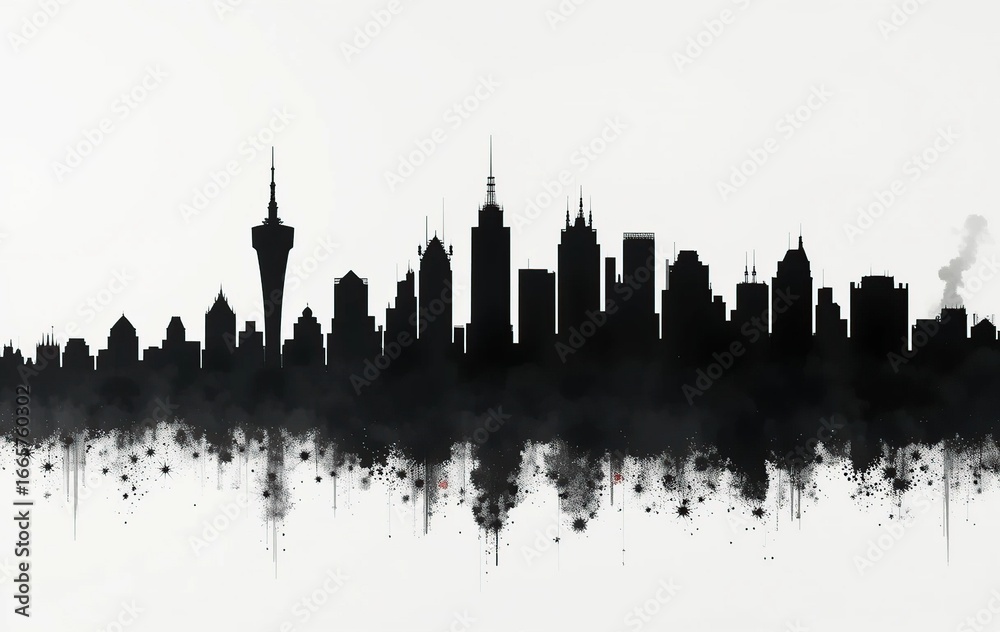 Obraz premium Majestic Las Vegas Skyline Silhouette: A Dramatic Black and White Cityscape Artwork