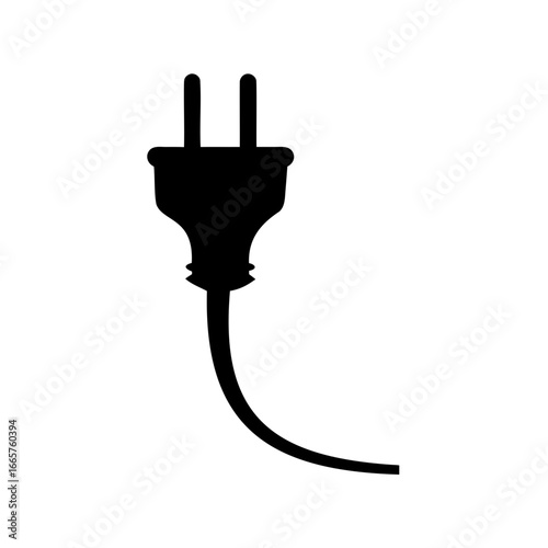 Black silhouette of an electric plug on white background for energy concepts