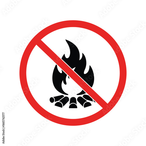 No open fire symbol prohibition sign campfire ban danger warning safety icon vector illustration