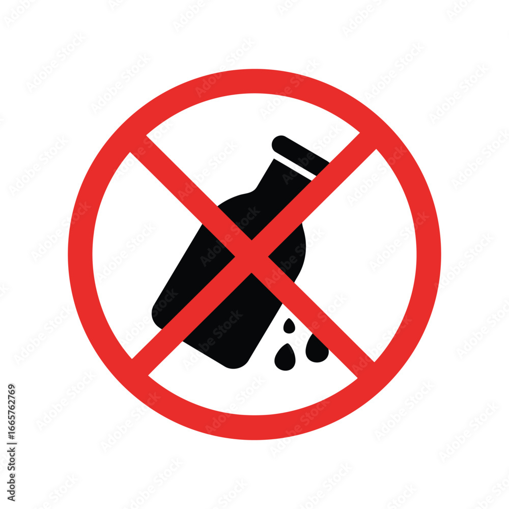 Obraz premium No liquid spill prohibition sign warning symbol danger alert forbidden action icon vector graphic