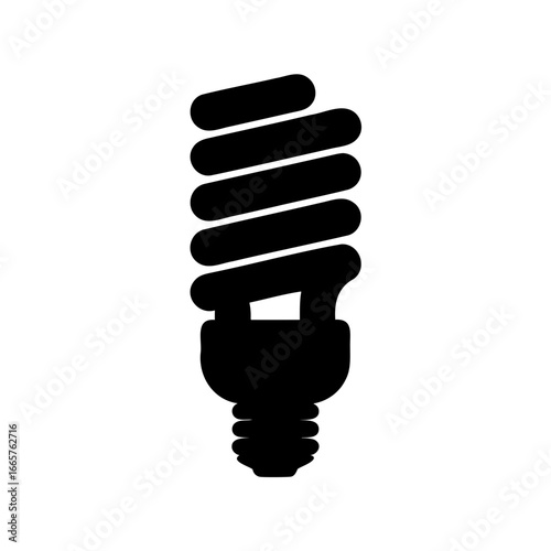 Black silhouette of a compact fluorescent light bulb on white background