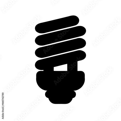 Black Silhouette of a Compact Fluorescent Light Bulb on White Background