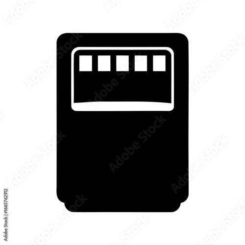 An abstract icon of a digital device with a screen and inputs