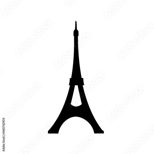 Eiffel Tower silhouette against a white background, a iconic Parisian landmark.