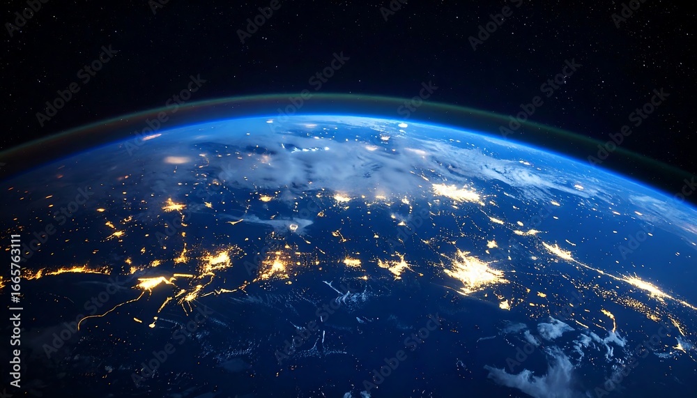 Obraz premium Earth at night, lights illuminating cities