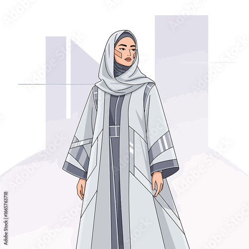 Elegant Woman in Modest Attire Wearing Hijab and Long Coat Posing Gracefully.
