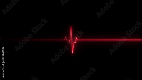 Abstract heartbeat and pulse rate signal. Heart beat line animation on black background. Electrocardiogram. Life line - cardiogram. EKG monitoring in an emergency. Electrocardiogram, or ECG. End 