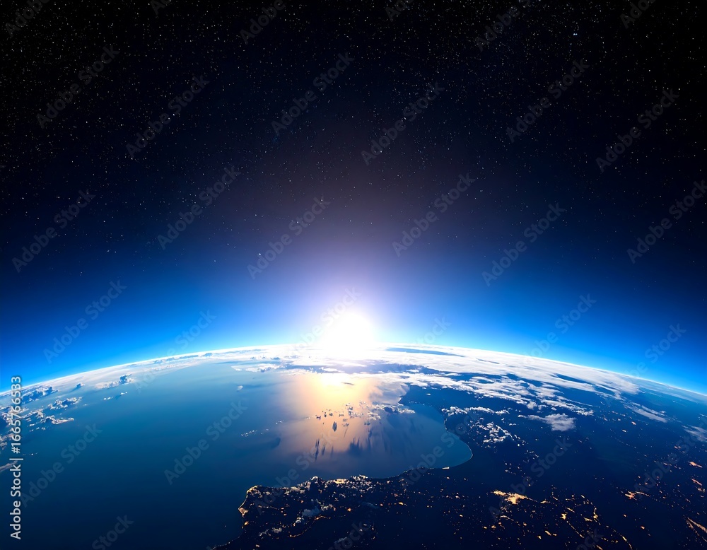 Obraz premium Earthrise View from Space, Sunrise over Planet