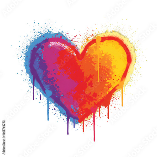 Colorful Spray Paint Heart Illustration on Black Background