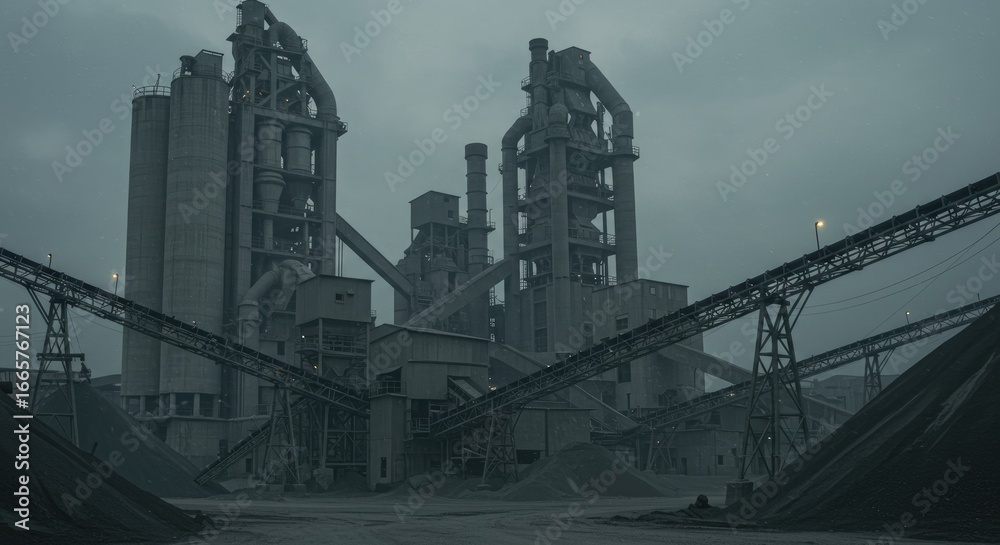 Obraz premium Industrial cement plant at dawn.