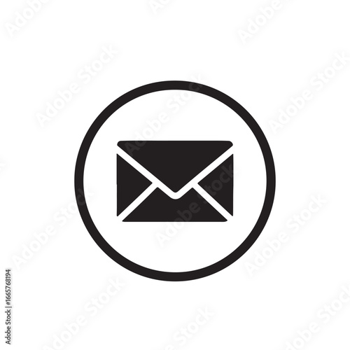 Black silhouette of an email envelope icon inside a circular border isolated on white background