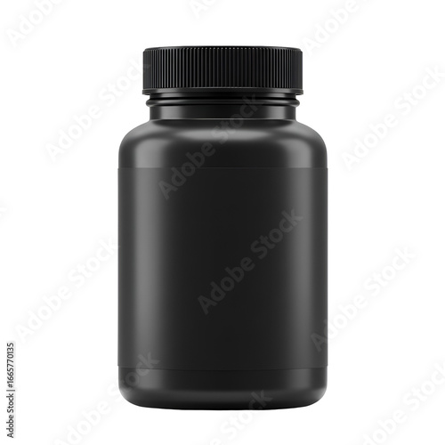 Isolated Black Bottle With A Transparent Background For Supplement And Pills