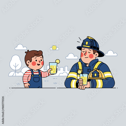 a child and firefighter001