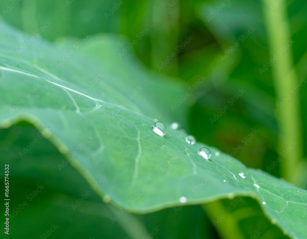 Obraz premium Dewdrops on Leaf, Close-up, Outdoors (2)