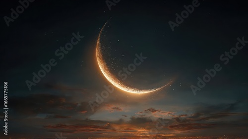 Crescent moon over a twilight sky