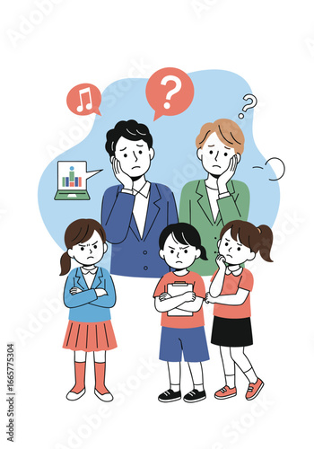 Parents and children facing digital distractions and family communication challenges