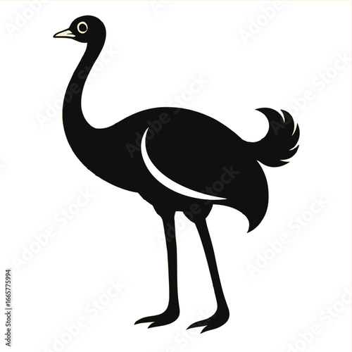 "Ostrich Silhouette Illustration – Minimalist Black Animal Icon on White Background"