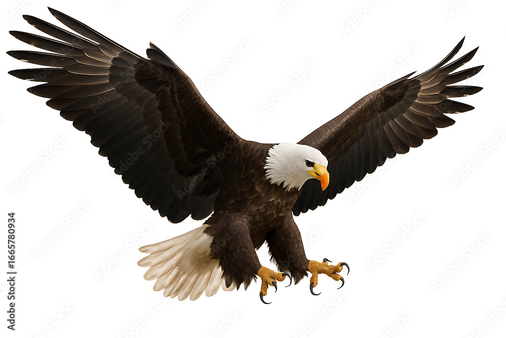 Obraz premium Majestic Bald Eagle Flying with Open Wings Isolated on Transparent Background