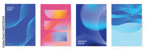 Modern gradient poster on dark background vector set. Cover template with vibrant perspective geometric shapes different. Modern Design for wall art, flyers, brochures, covers and web banners.