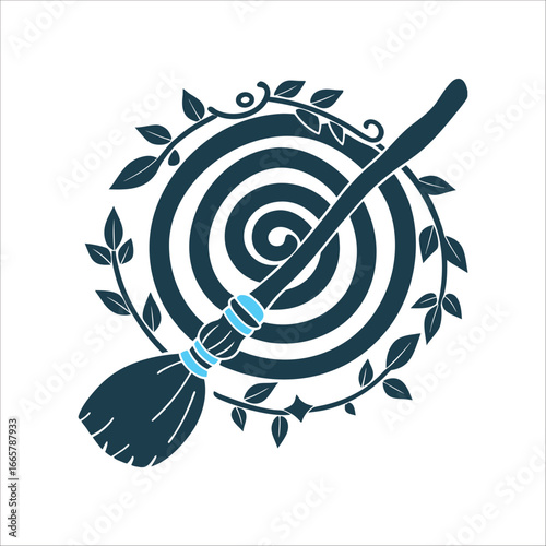 Hedge Witchcraft Broomstick Spiral Journey Symbol Hedge Witchcraft Broomstick overlaid with a spiral path symbolising journey between worlds