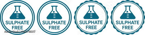 Four round stamps indicating sulphate free product with chemical flask icon