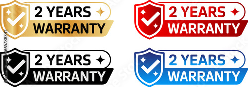 Two years warranty badge with shield and checkmark in color and black and white