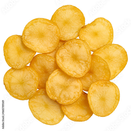 Isolated Heap of Golden Potato Chips on a Transparent Background