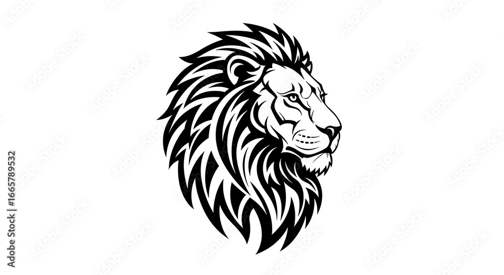 Fototapeta premium Tribal Lion Head Profile Design in Black and White