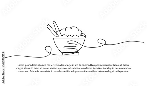 One line of food in a bowl. Abstract minimal continuous line.