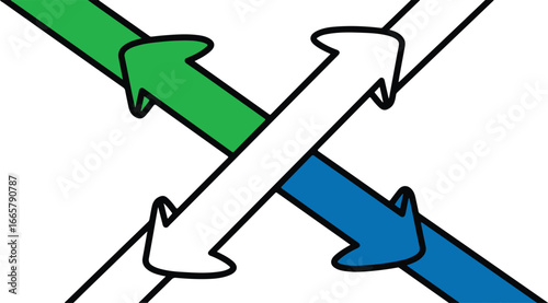 Dynamic crossroads concept with crisscrossing arrows symbolizing choice, direction, strategy, and interaction