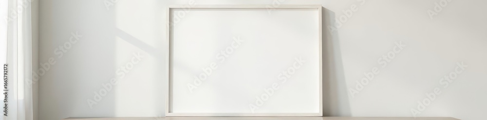 Simple white frame, clean lines, against neutral wall, modern, display
