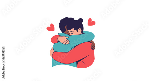 A tender embrace between two individuals showcasing connection comfort and affection with hearts floating around them a symbol of love and support