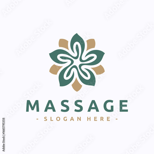 Elegant massage logo design with floral abstract shape. Suitable for spa, wellness center, beauty salon, therapy, yoga, and relaxation business branding.