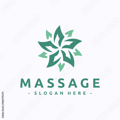Elegant massage logo design with floral abstract shape. Suitable for spa, wellness center, beauty salon, therapy, yoga, and relaxation business branding.