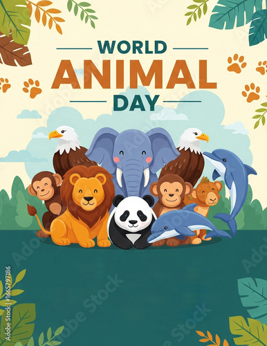 World Animal Day Illustration With a Variety of Cute and Diverse Wild Animals.